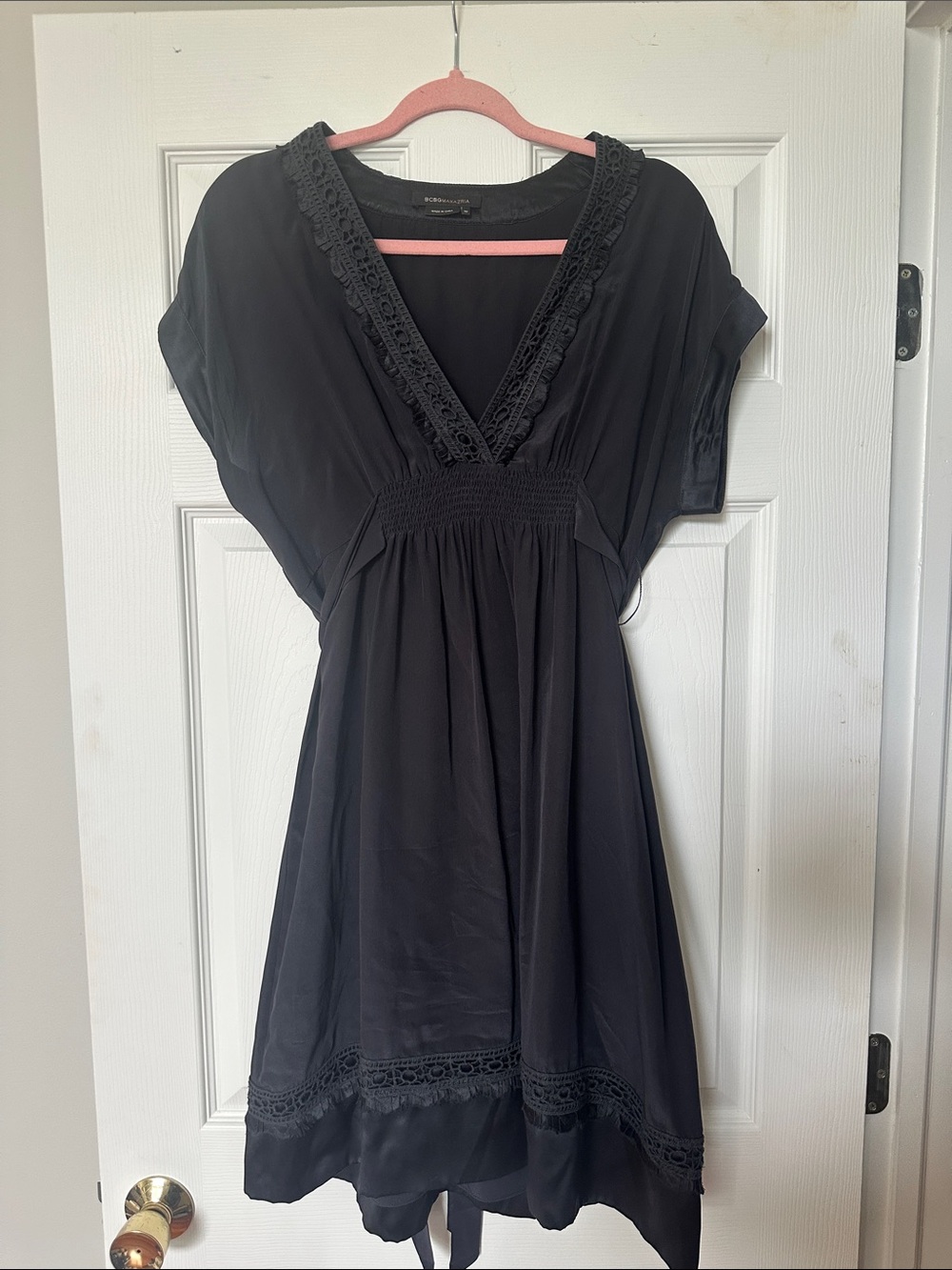 BCBGMaxAzria Navy V-Neck Lace-Trim Mini Dress